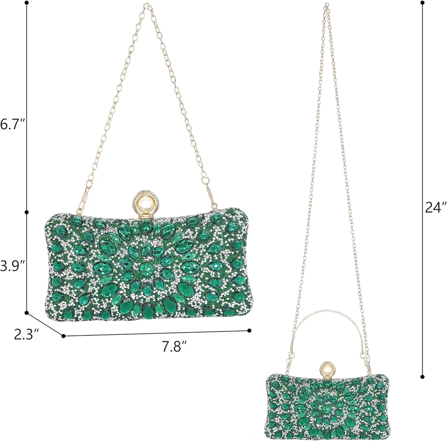 Rhinestone Clutch Purses for Women Evening Wedding Formal - Round Pearl Clasp Handbag - Crystal Diamond Bag