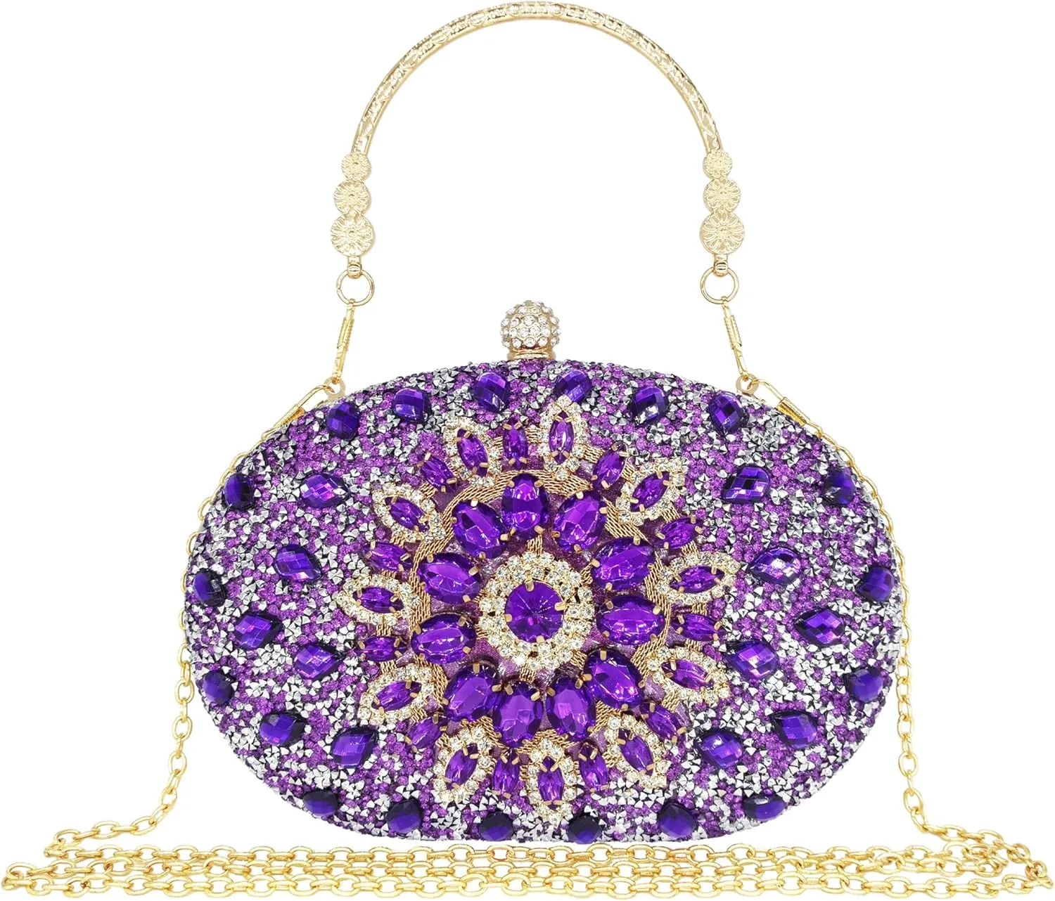 Rhinestone Clutch Purses for Women Evening Wedding Formal - Round Pearl Clasp Handbag - Crystal Diamond Bag