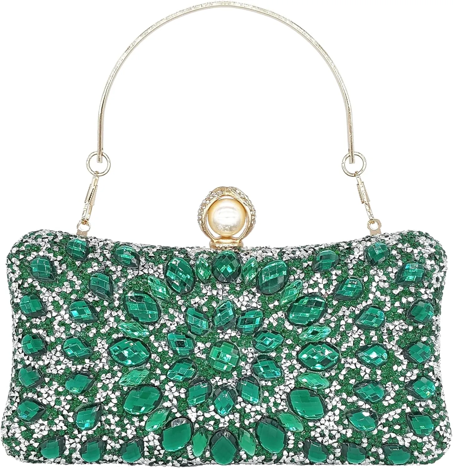 Rhinestone Clutch Purses for Women Evening Wedding Formal - Round Pearl Clasp Handbag - Crystal Diamond Bag