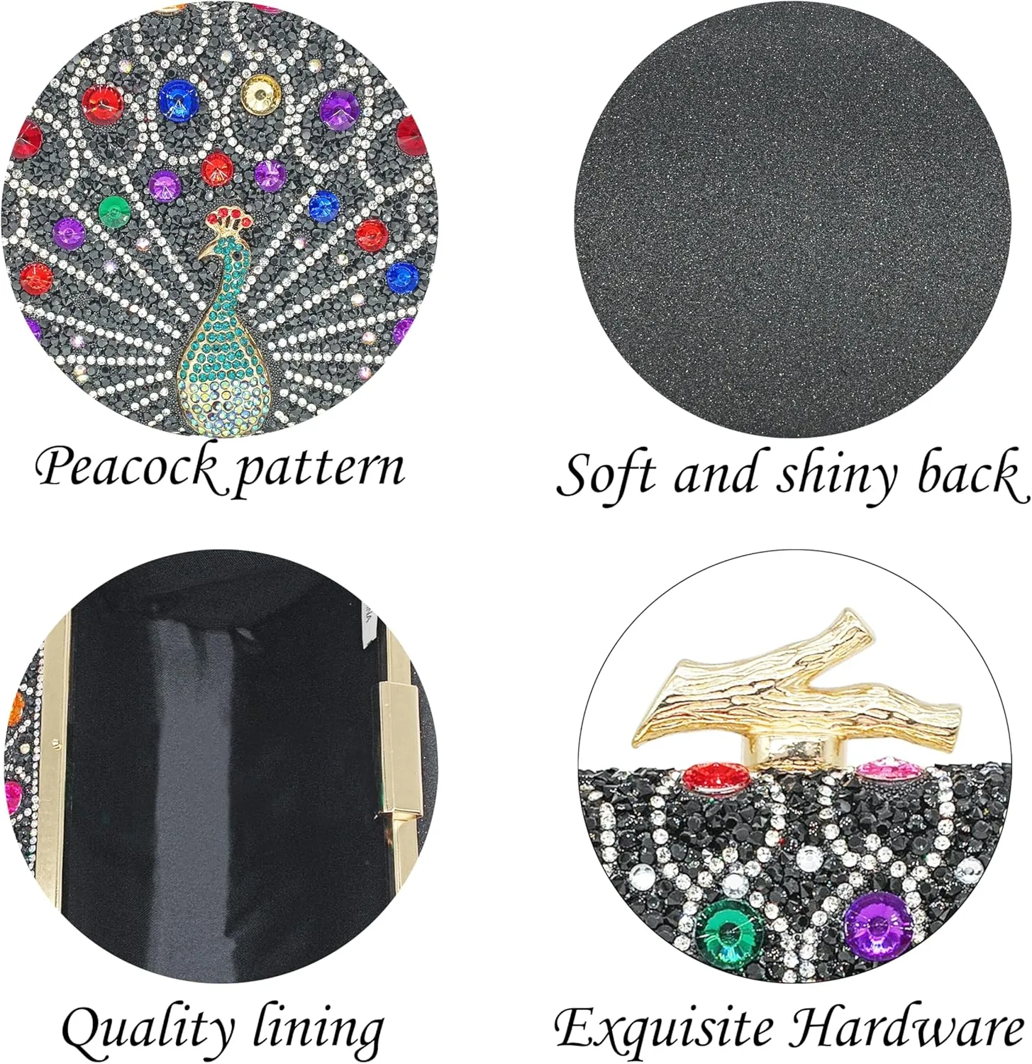 Rhinestone Clutch Purses for Women Evening Wedding Formal - Round Pearl Clasp Handbag - Crystal Diamond Bag