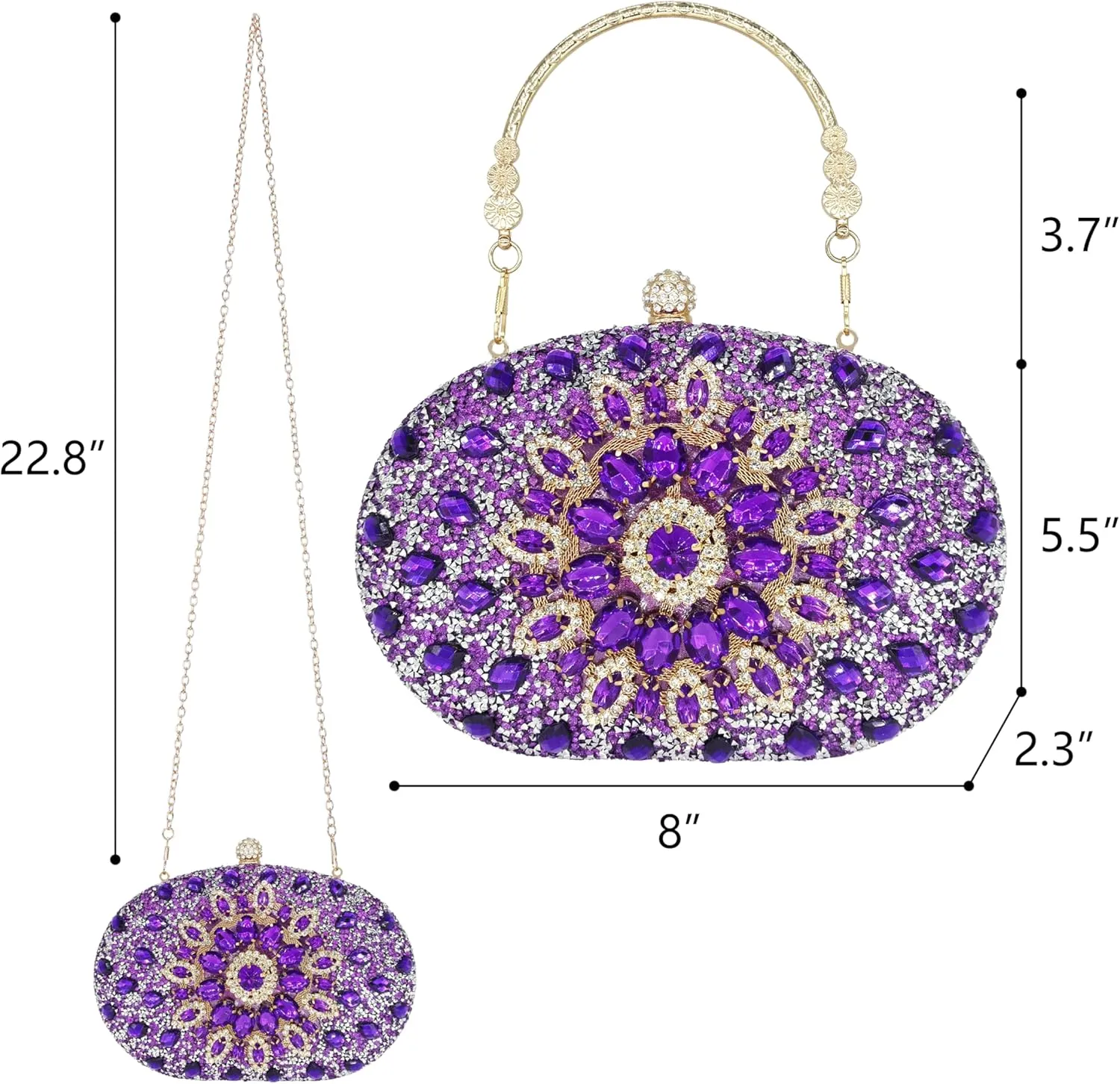Rhinestone Clutch Purses for Women Evening Wedding Formal - Round Pearl Clasp Handbag - Crystal Diamond Bag