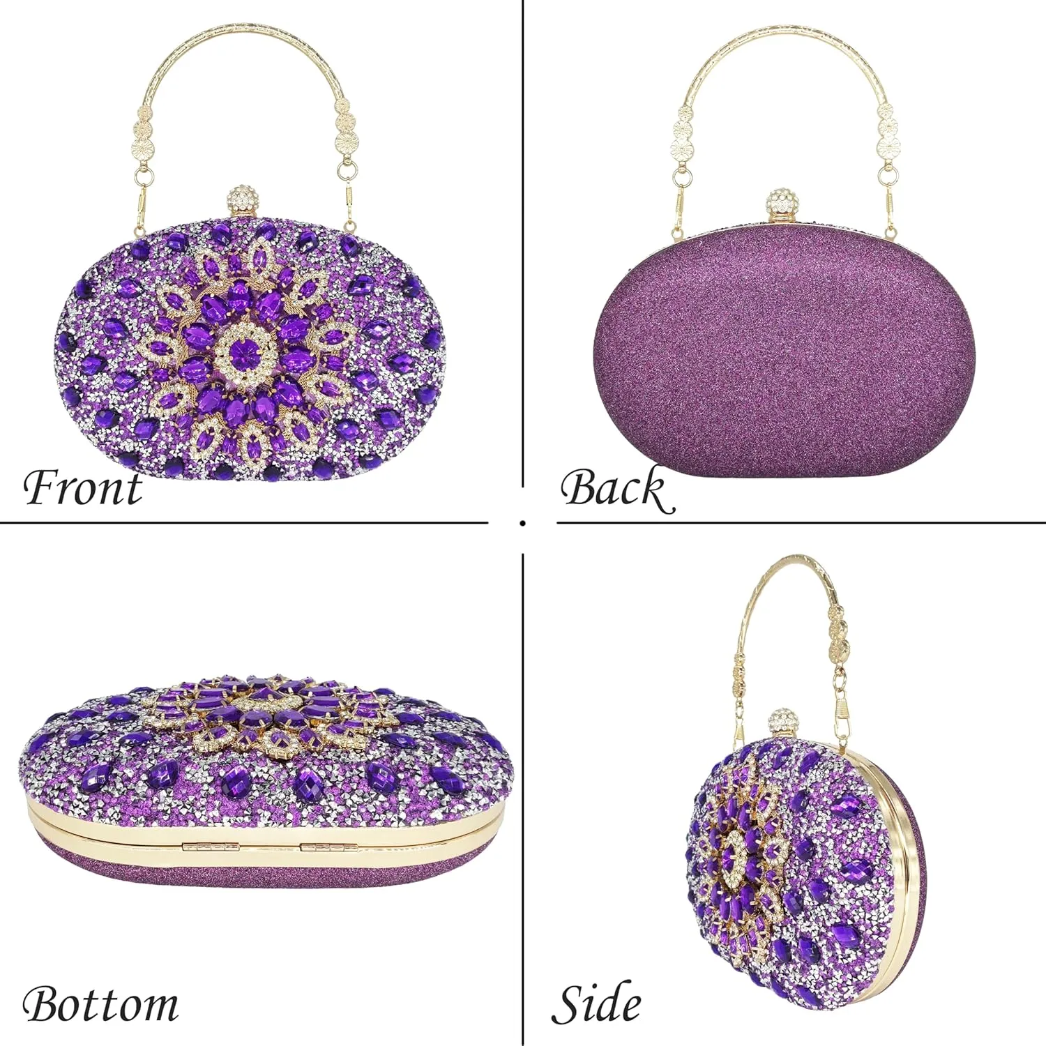 Rhinestone Clutch Purses for Women Evening Wedding Formal - Round Pearl Clasp Handbag - Crystal Diamond Bag