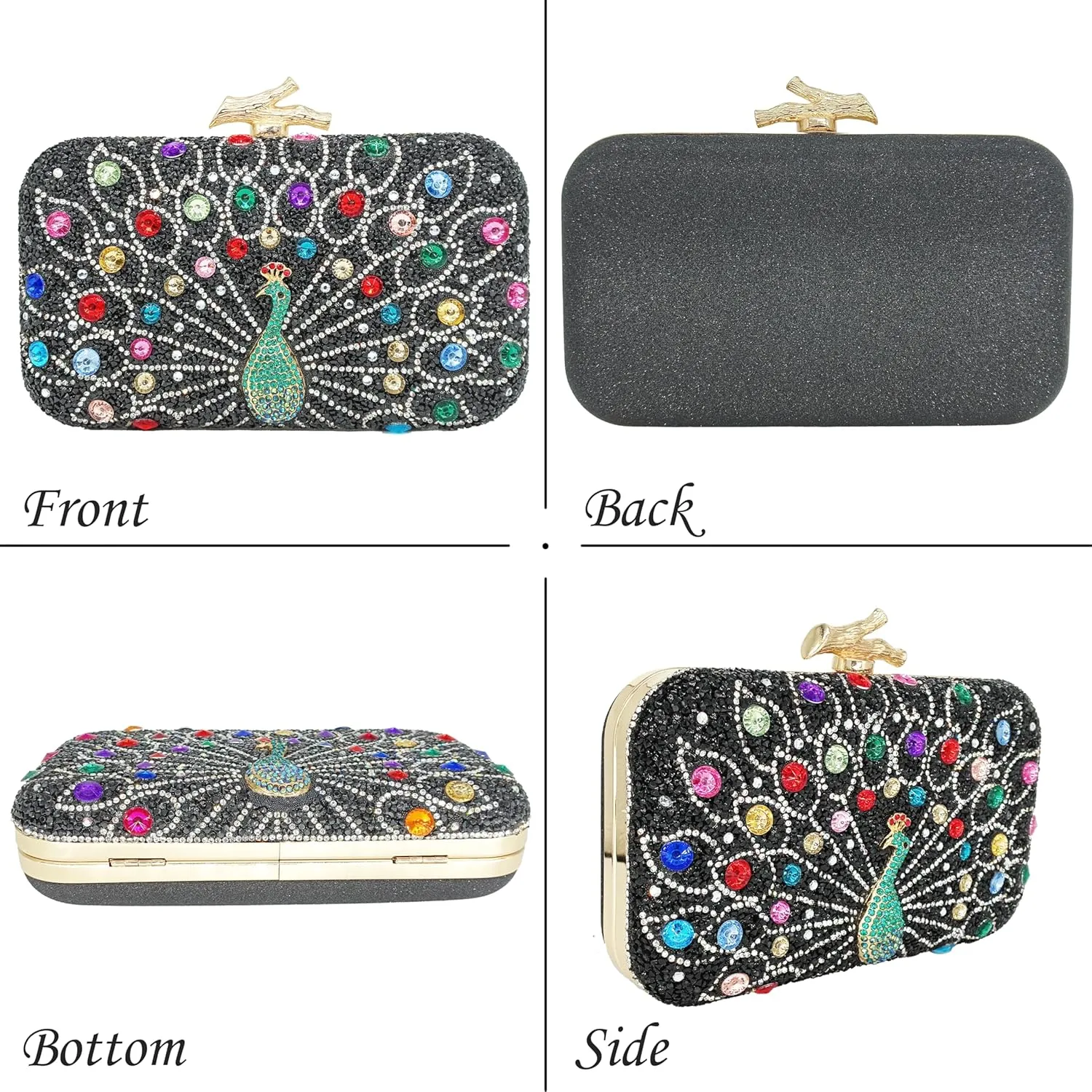 Rhinestone Clutch Purses for Women Evening Wedding Formal - Round Pearl Clasp Handbag - Crystal Diamond Bag