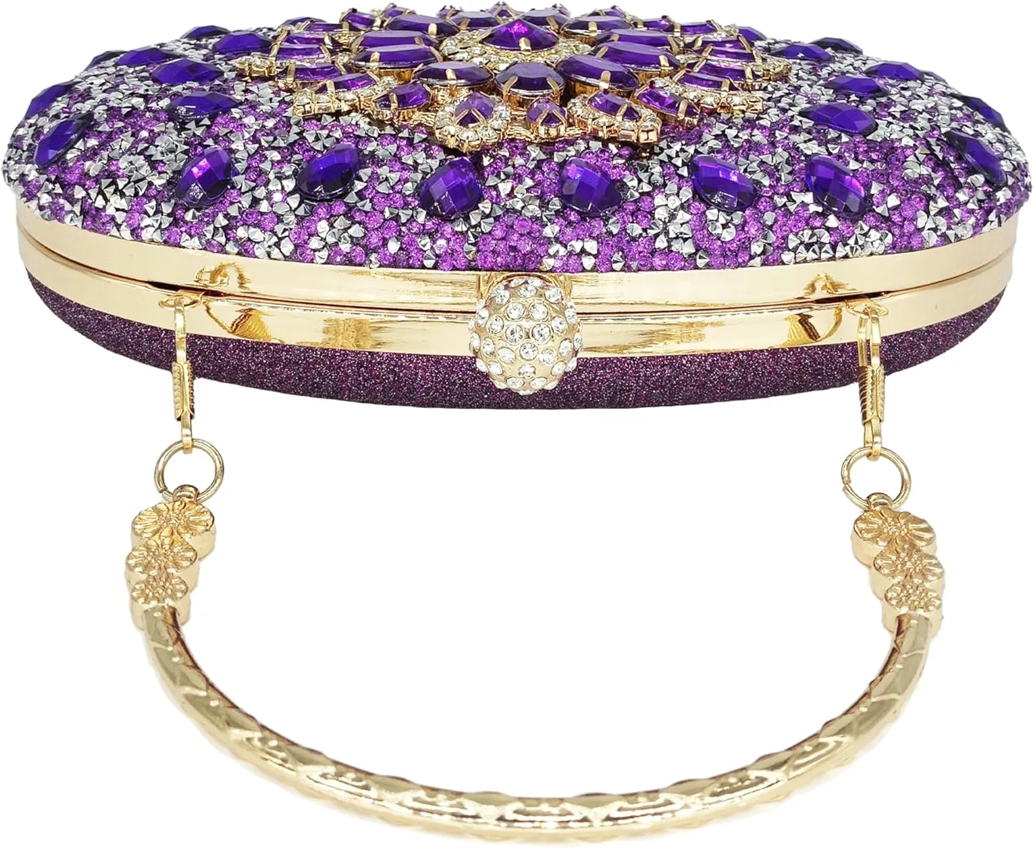 Rhinestone Clutch Purses for Women Evening Wedding Formal - Round Pearl Clasp Handbag - Crystal Diamond Bag