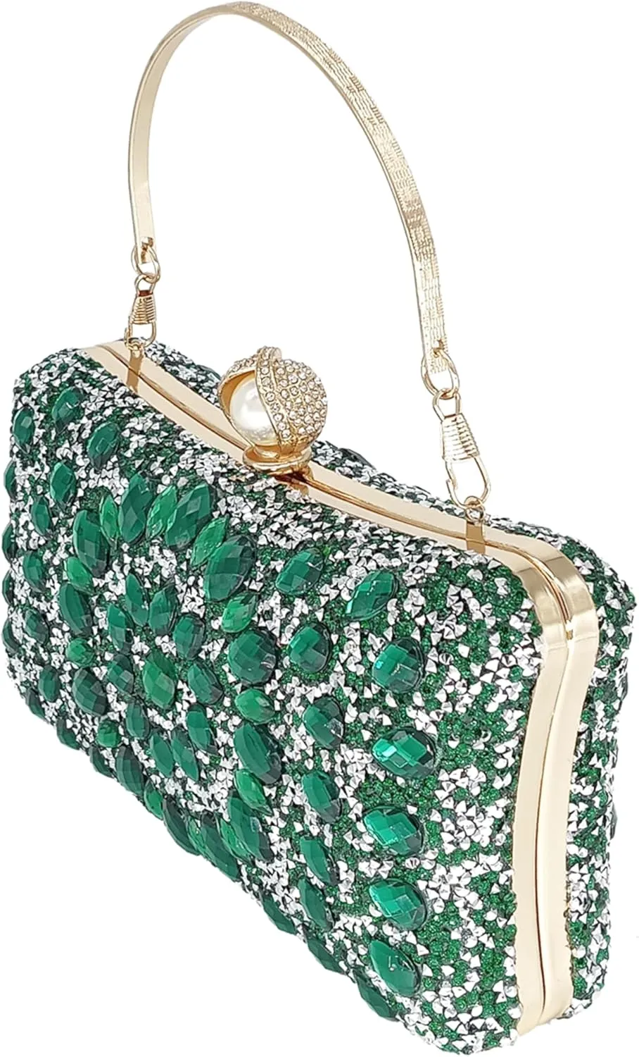 Rhinestone Clutch Purses for Women Evening Wedding Formal - Round Pearl Clasp Handbag - Crystal Diamond Bag