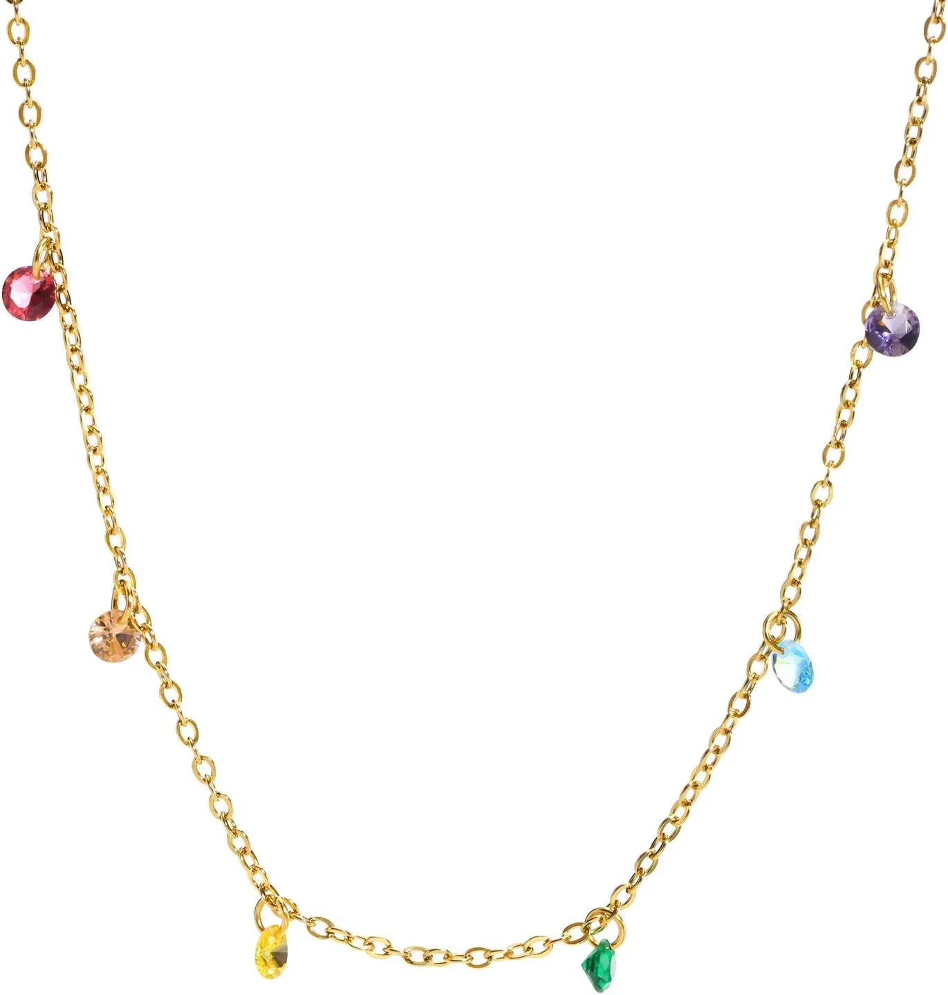 Rockyu Necklace for Women Gold Stainless Steel Multi-Grain Zirconia Pendant Hypoallergenic Fine Necklace Sparkling Round Chain 18.5 Inches Wedding Jewelry