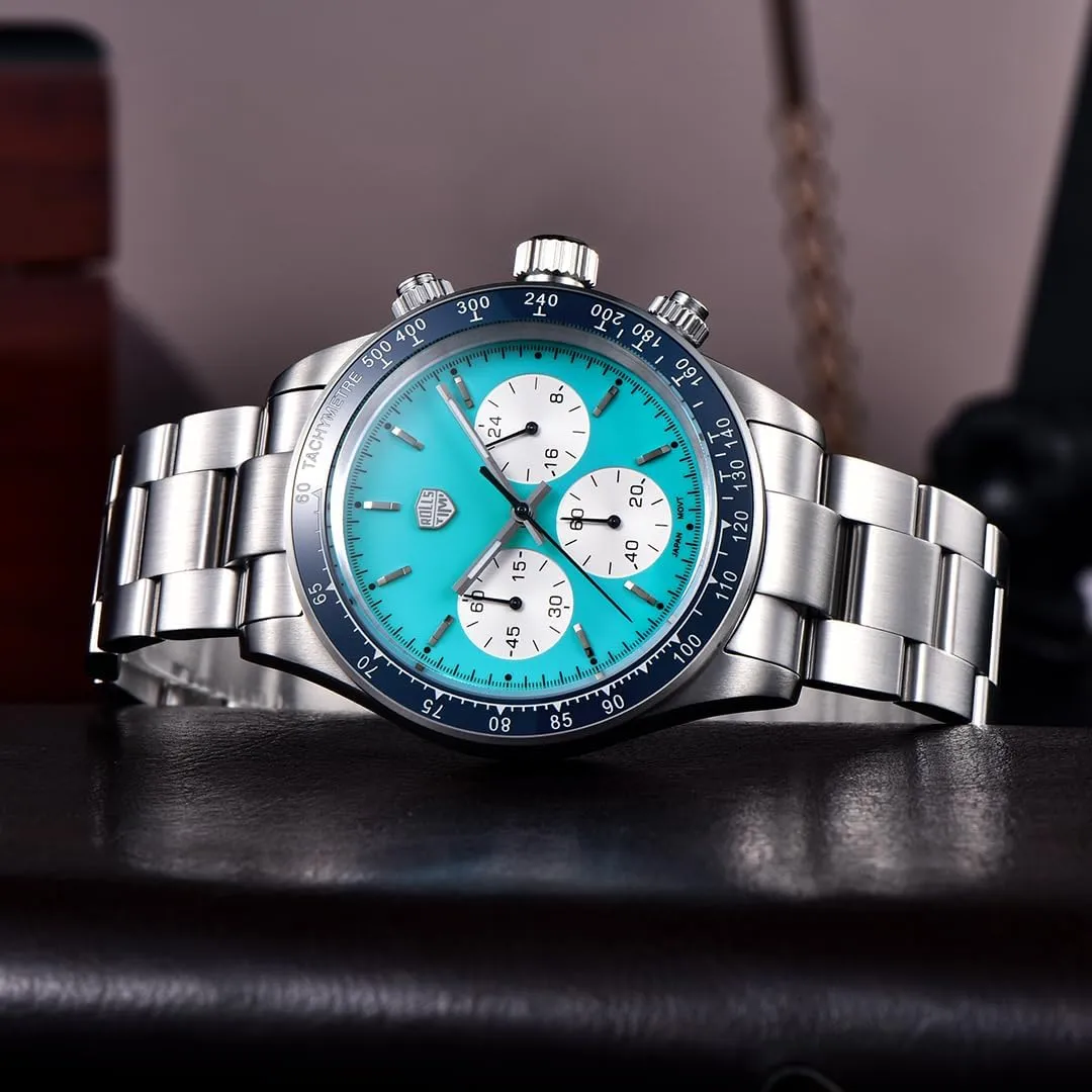 RollsTimi RT7931 Men's Watches Quartz Men Chronograph Stainless Steel Sports Watches for Men's Waterproof Watches Japan VK63 Quartz Movement 40mm Dial Synthetic Sapphire Glass Auto Date