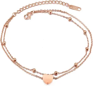 RoseGold Ankle Bracelets for Women - Adjustable Layered Anklets - Gold Plated Stainless Steel Link Foot Jewellery