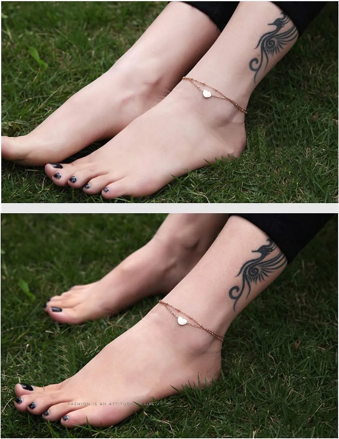 RoseGold Ankle Bracelets for Women - Adjustable Layered Anklets - Gold Plated Stainless Steel Link Foot Jewellery
