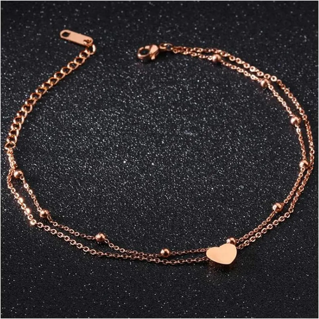 RoseGold Ankle Bracelets for Women - Adjustable Layered Anklets - Gold Plated Stainless Steel Link Foot Jewellery
