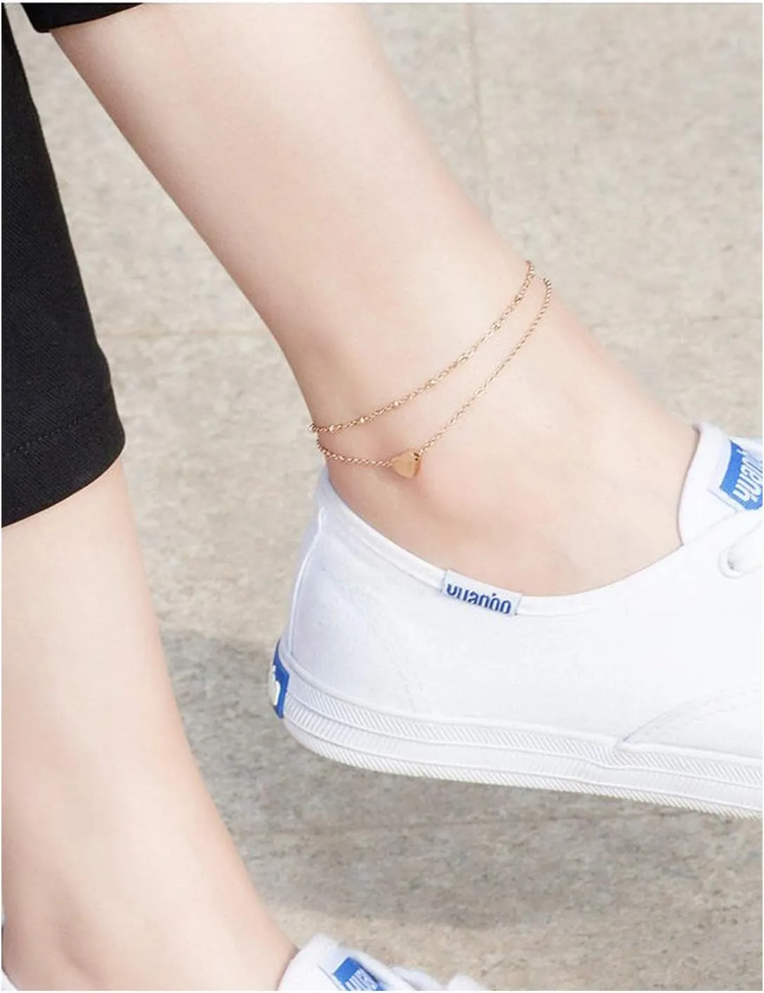 RoseGold Ankle Bracelets for Women - Adjustable Layered Anklets - Gold Plated Stainless Steel Link Foot Jewellery