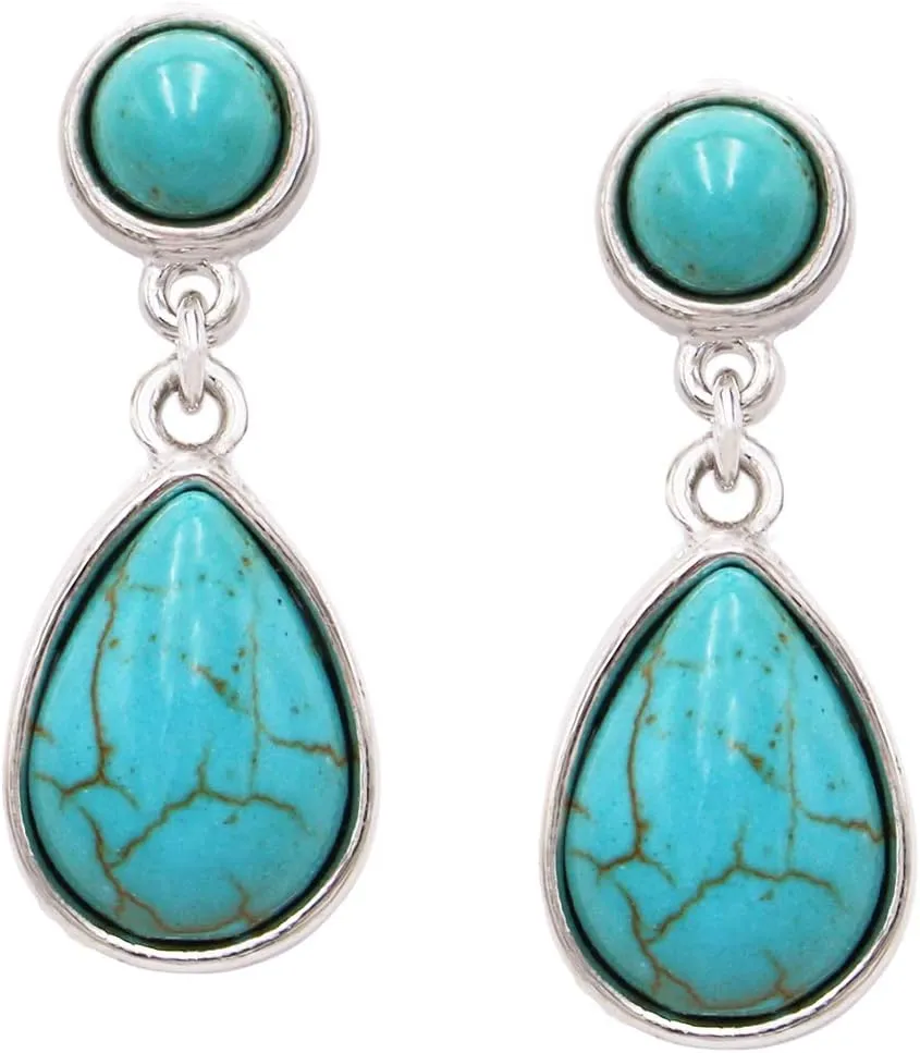 Rosemarie Collections Women's Western Style Turquoise Dangle Teardrop Hypoallergenic Statement Earrings, 1.25'