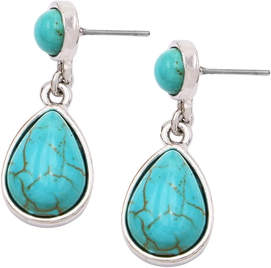 Rosemarie Collections Women's Western Style Turquoise Dangle Teardrop Hypoallergenic Statement Earrings, 1.25'