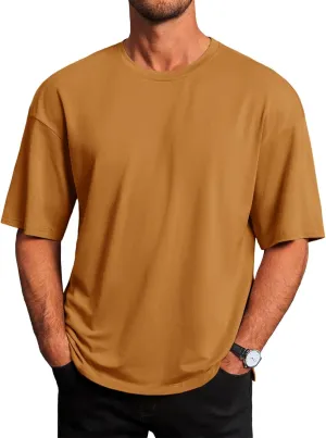 Runcati Mens Casual T-Shirts Short Sleeve Lightweight Oversized Summer Cotton Tee Beach Crew Neck Tops