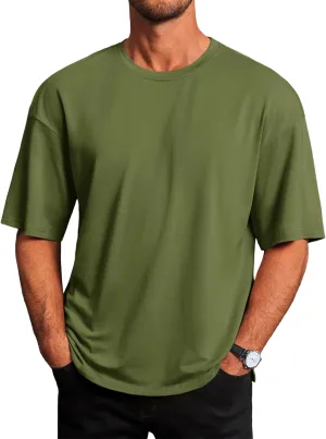 Runcati Mens Casual T-Shirts Short Sleeve Lightweight Oversized Summer Cotton Tee Beach Crew Neck Tops