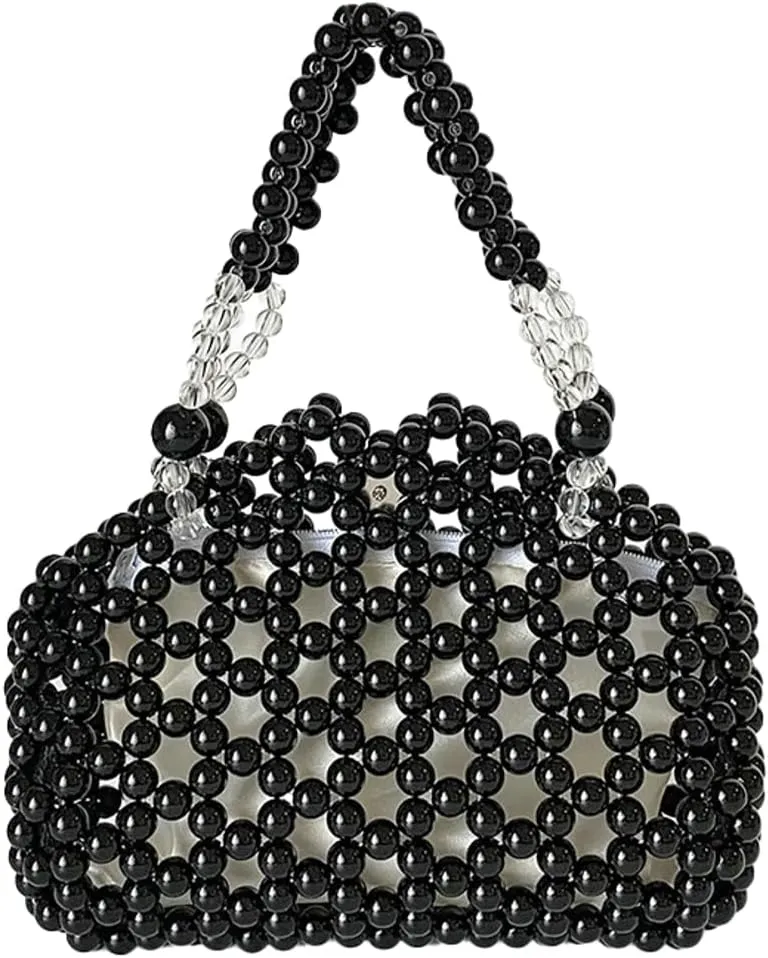 Rungion Acrylic Beaded Hollow Handbag for Women Evening Clutch Triangle Purses Summer Beach Woven Wrist Bag for Party