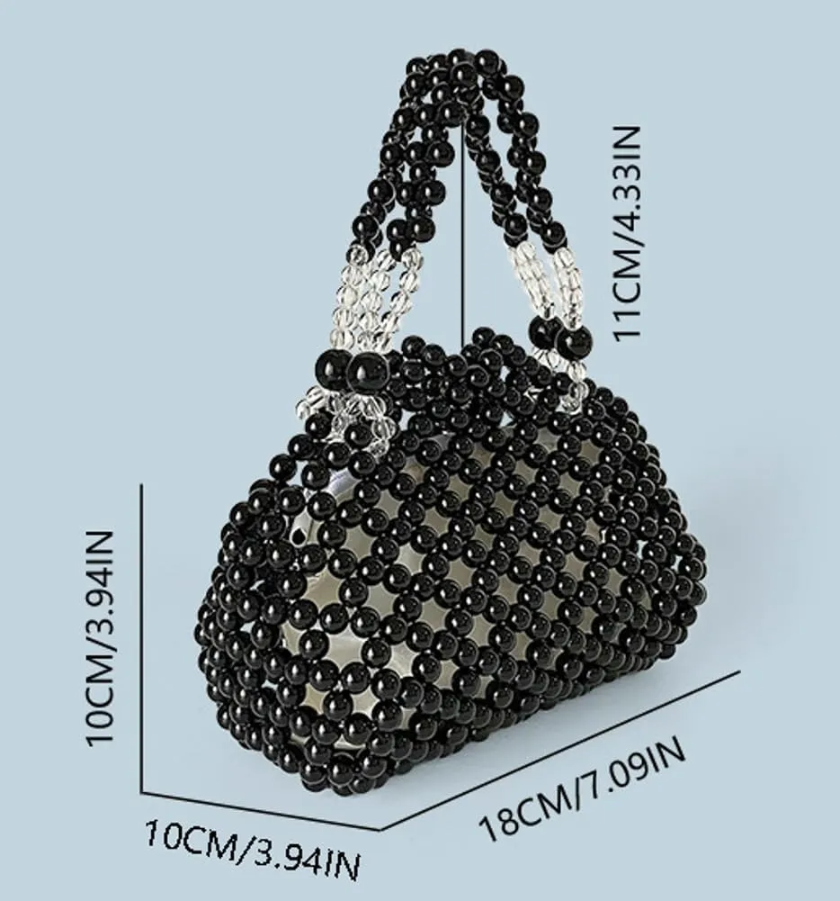 Rungion Acrylic Beaded Hollow Handbag for Women Evening Clutch Triangle Purses Summer Beach Woven Wrist Bag for Party