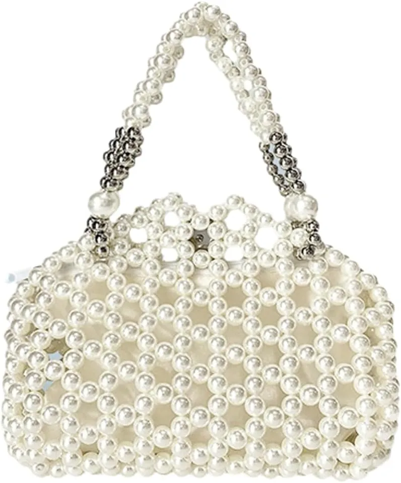 Rungion Acrylic Beaded Hollow Handbag for Women Evening Clutch Triangle Purses Summer Beach Woven Wrist Bag for Party