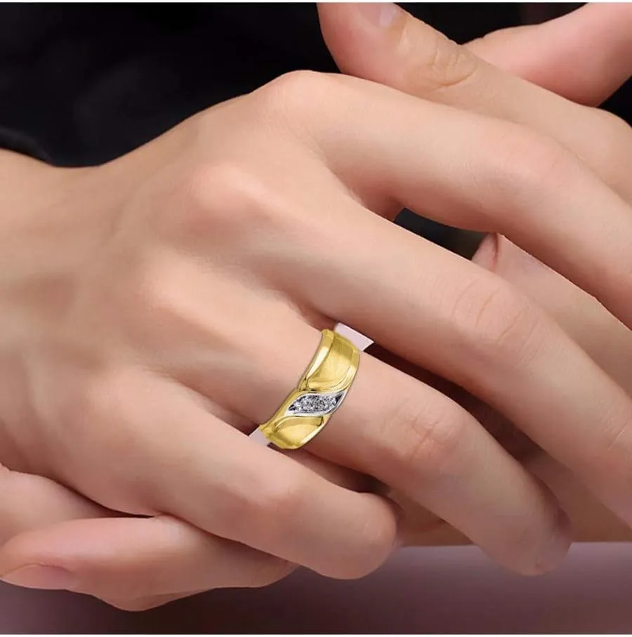 Rylos His/Hers Wedding Bands, featuring Diamonds set in premium Yellow Gold Plated Silver, Available in sizes 6-13, symbolize your commitment with timeless elegance.