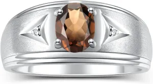 Rylos Men's Rings Classic Design 8X6MM Oval Gemstone & Sparkling Diamond Ring - Color Stone Birthstone Rings for Men, Sterling Silver Rings in Sizes 8-13. Elevate Your Style with Timeless Elegance!