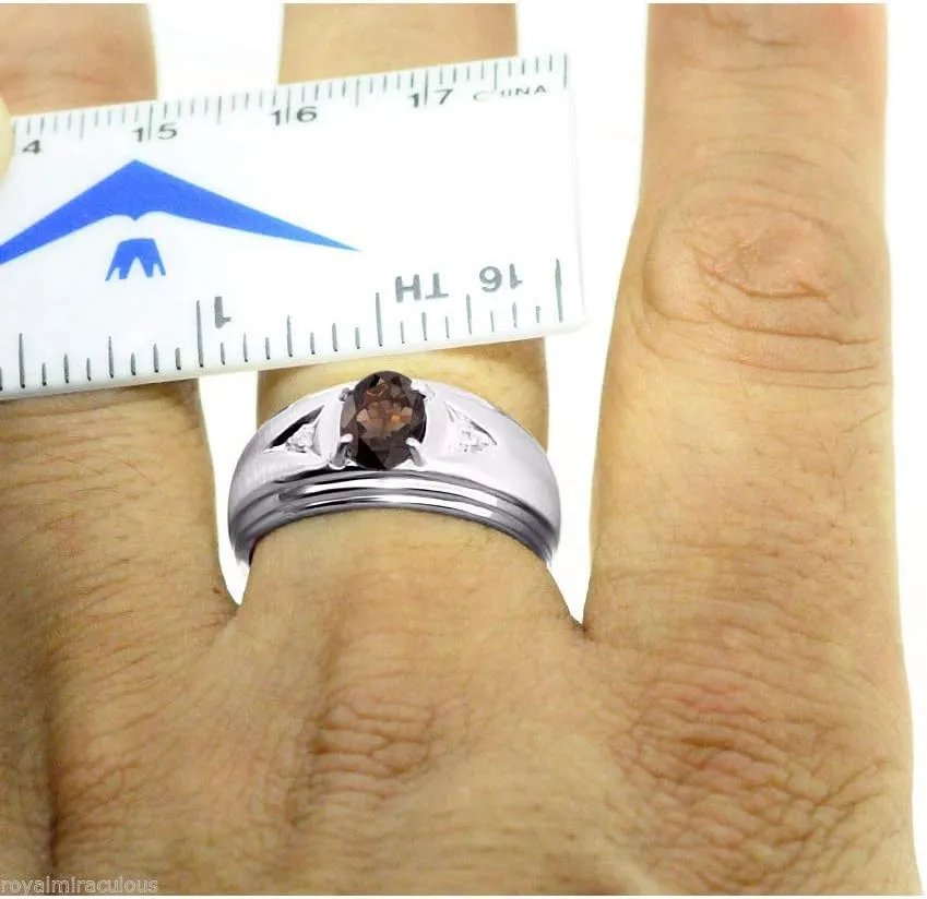Rylos Men's Rings Classic Design 8X6MM Oval Gemstone & Sparkling Diamond Ring - Color Stone Birthstone Rings for Men, Sterling Silver Rings in Sizes 8-13. Elevate Your Style with Timeless Elegance!
