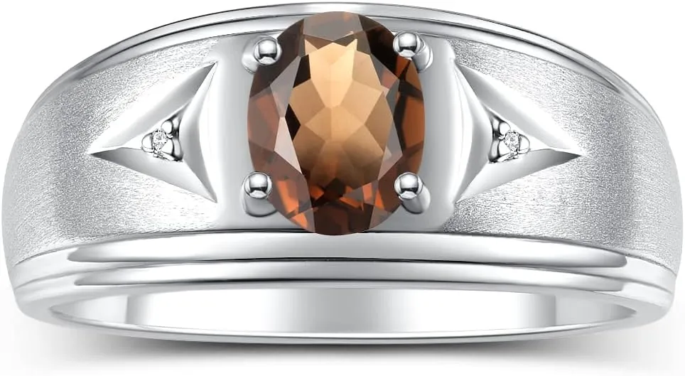 Rylos Men's Rings Classic Design 8X6MM Oval Gemstone & Sparkling Diamond Ring - Color Stone Birthstone Rings for Men, Sterling Silver Rings in Sizes 8-13. Elevate Your Style with Timeless Elegance!