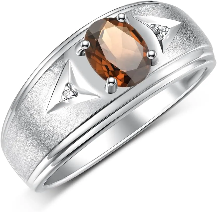 Rylos Men's Rings Classic Design 8X6MM Oval Gemstone & Sparkling Diamond Ring - Color Stone Birthstone Rings for Men, Sterling Silver Rings in Sizes 8-13. Elevate Your Style with Timeless Elegance!