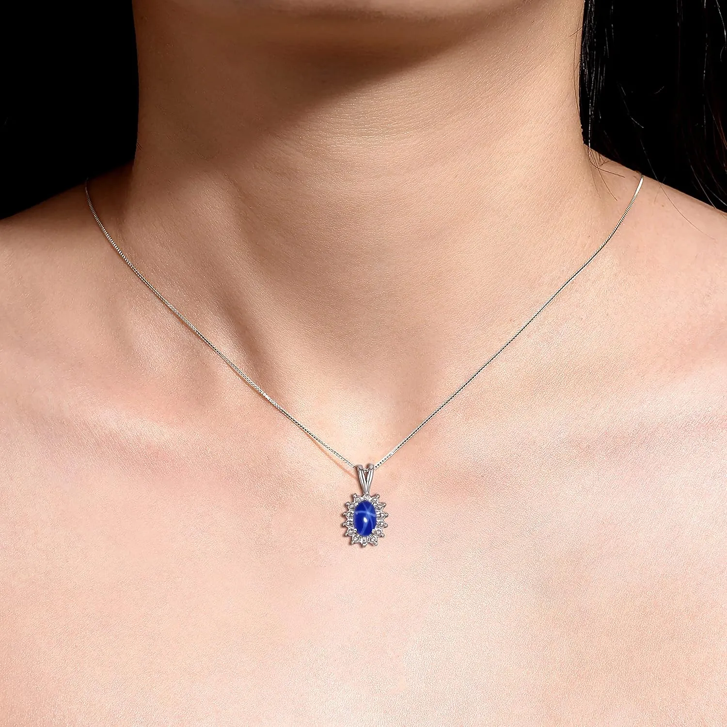 RYLOS Sterling Silver Halo Pendant Necklace: Gemstone & Diamond Accent, 18 Chain - 6X4MM Birthstone Women's Jewelry - Timeless Elegance