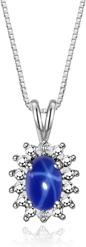 RYLOS Sterling Silver Halo Pendant Necklace: Gemstone & Diamond Accent, 18 Chain - 6X4MM Birthstone Women's Jewelry - Timeless Elegance