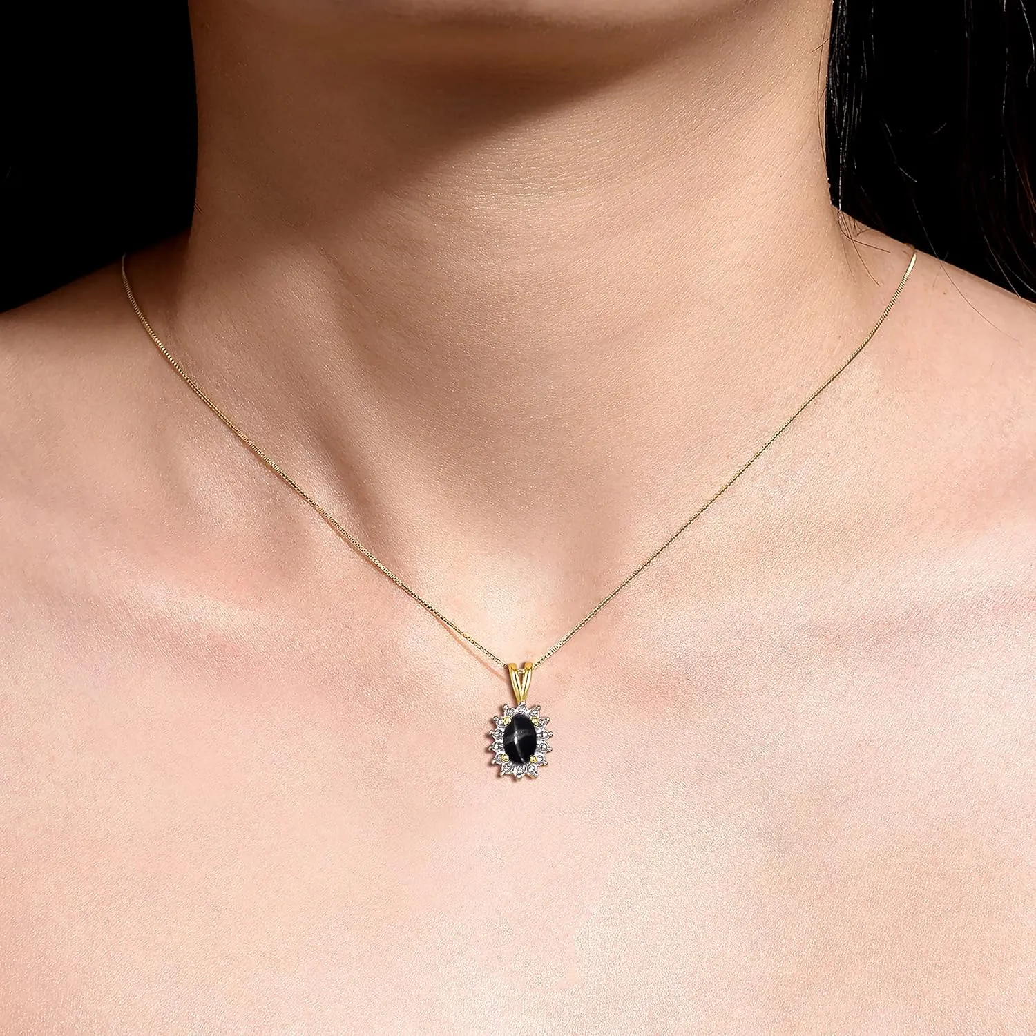 RYLOS Yellow Gold Plated Silver Halo Pendant Necklace: Gemstone & Diamond Accent, 18 Chain - 6X4MM Birthstone Women's Jewelry - Timeless Elegance