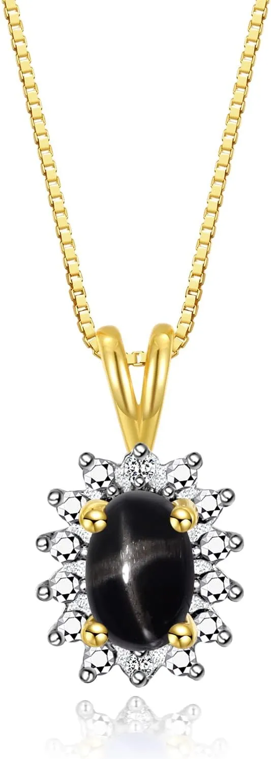 RYLOS Yellow Gold Plated Silver Halo Pendant Necklace: Gemstone & Diamond Accent, 18 Chain - 6X4MM Birthstone Women's Jewelry - Timeless Elegance