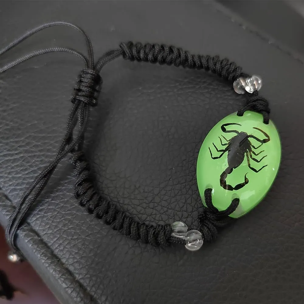 Scorpion Bracelet Glow Bracelet Handmade Bug Bracelets Scorpion Specimen Resin Bracelet Amber Resin Mens Woven Bracelets Glow in the Dark Bracelets Gift for Friends