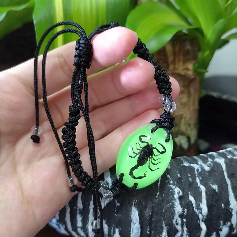 Scorpion Bracelet Glow Bracelet Handmade Bug Bracelets Scorpion Specimen Resin Bracelet Amber Resin Mens Woven Bracelets Glow in the Dark Bracelets Gift for Friends