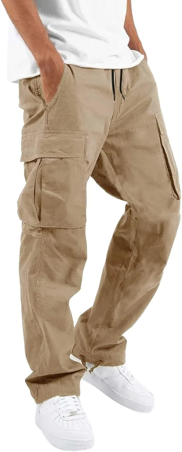 sdbrld Cargo Pants For Men Mens Casual Relaxed Fit Pants Beach Streetwear Baggy Trousers Cargo Pants with Zipper Pockets