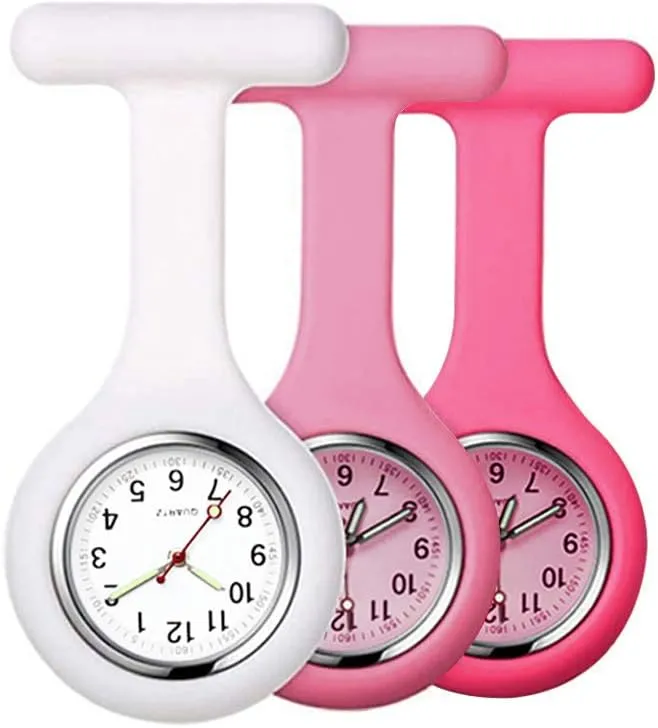 Set of 3 Nurse Fob Watches, Silicone Doctor Pocket Lapel Clip On Watches Gift
