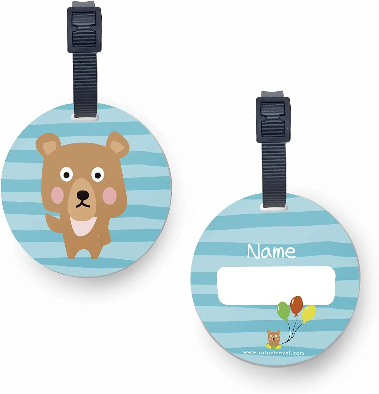 SetGo Cute Animal Name Tag for Kids, Plastic Backpack Tag, Set of 2, Customized Tag  Great for Boys and Girls at School Daycare Kindergarten (Bear)