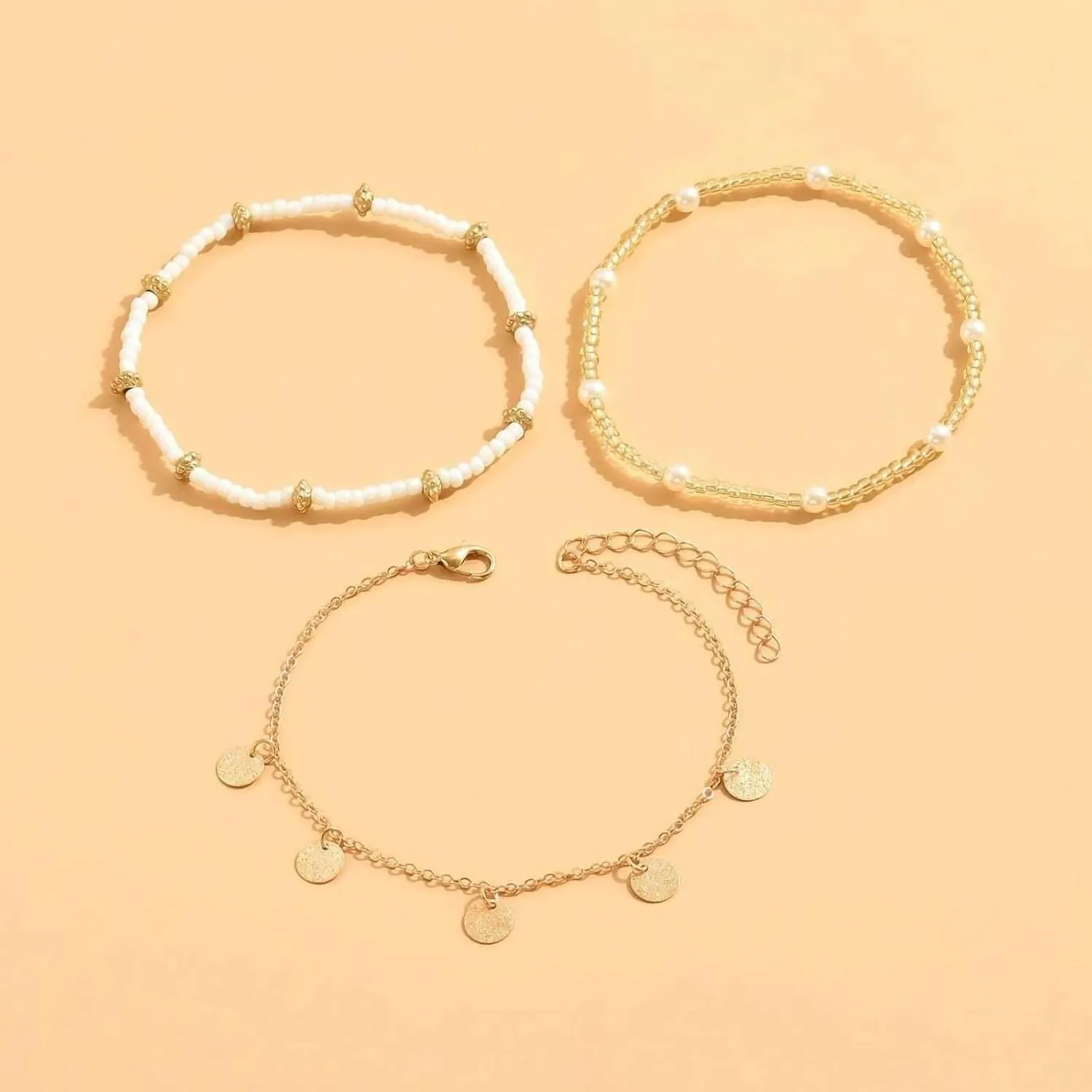 Shell Ankle Bracelet Set for Women, 14K Gold Boho Bead Adjustable Anklet, Hawaiian Beach Seashell Pearl Heart Starfish Conch Foot Jewelry Gifts