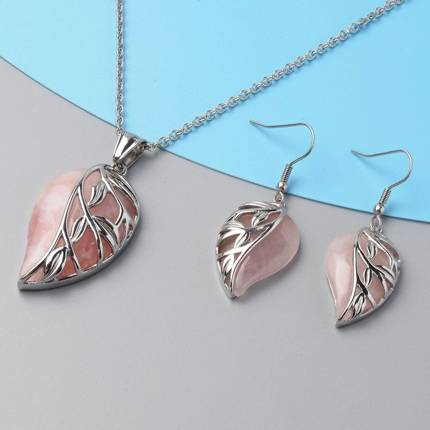 SHOP LC DELIVERING JOY Costume Jewelry Set Leaf Floral Earrings for Women Necklace Stainless Steel Size 20" Birthday Gifts for Women