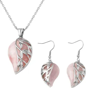 SHOP LC DELIVERING JOY Costume Jewelry Set Leaf Floral Earrings for Women Necklace Stainless Steel Size 20" Birthday Gifts for Women