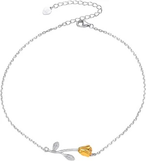 SILVERCUTE Flower/Herringbone Chain/Figaro/Cuban Link/Initial Anklets Sterling Silver Ankle Bracelet Resizable Barefoot Jewelry for Women