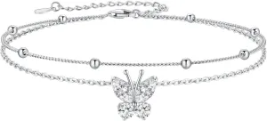 SILVERCUTE Silver Anklets for Women Cute Butterfly Jewelry 925 Sterling Silver Anklets Waterproof Summer Beach Foot Bracelet January to December Birthstone Anklet 22-27cm