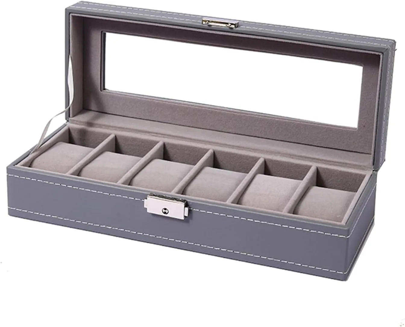 Simple Leather Lock Watch Box Storage Box Famous Watch Collection Box Watch Box Home Use for Home Storage, Travel and DisplayOne Color-6 Slots