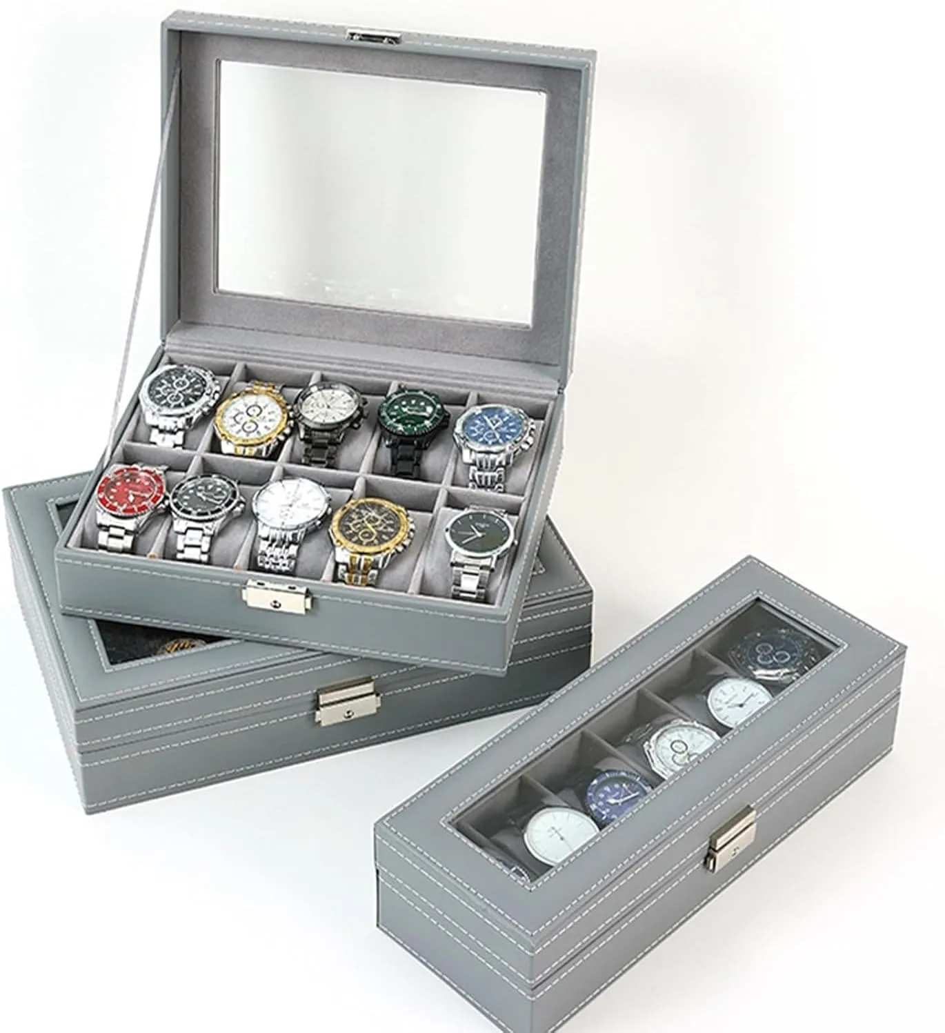 Simple Leather Lock Watch Box Storage Box Famous Watch Collection Box Watch Box Home Use for Home Storage, Travel and DisplayOne Color-6 Slots