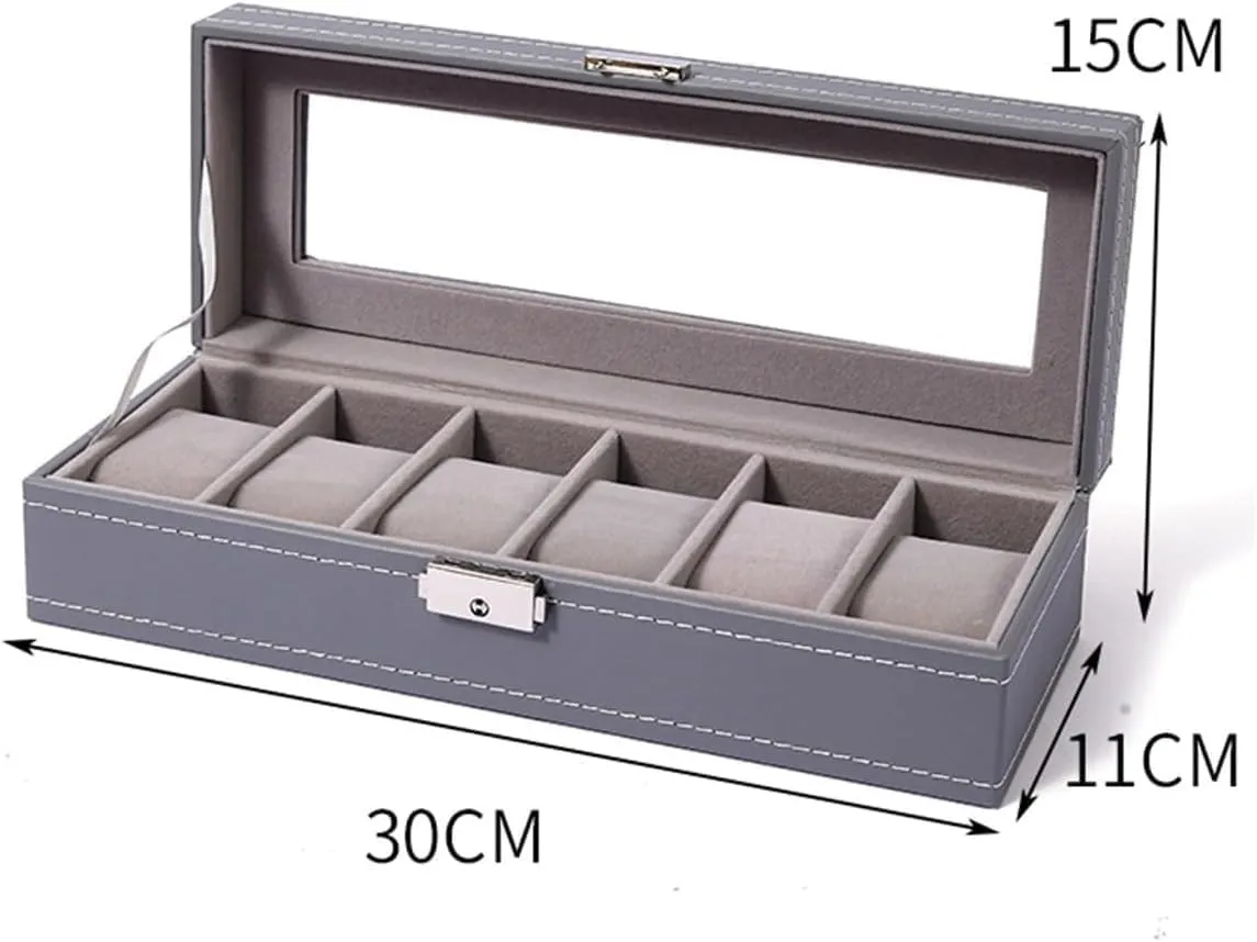 Simple Leather Lock Watch Box Storage Box Famous Watch Collection Box Watch Box Home Use for Home Storage, Travel and DisplayOne Color-6 Slots