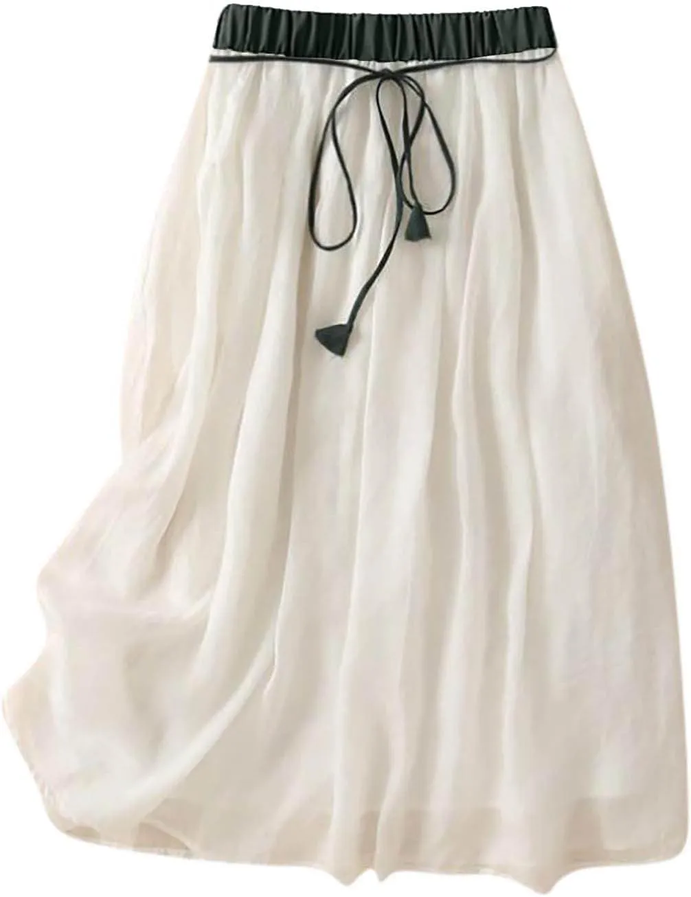 Skirts for Women Fall Spring Elastic Waist Double Layer Skirt Ethic Linen Long Skirts Comfy Loose Fit Midi Skirt