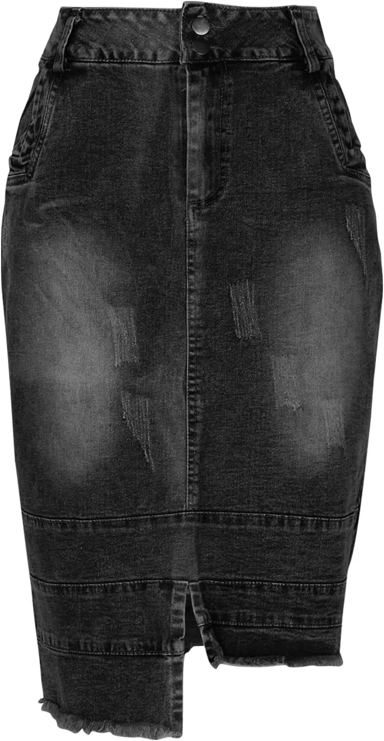 Skirts for Women Spring Lace-Up Denim Skirts Frayed Raw Hem Hip Wrapped Pencil Skirt Fashion Sexy Strap Jean Skirt