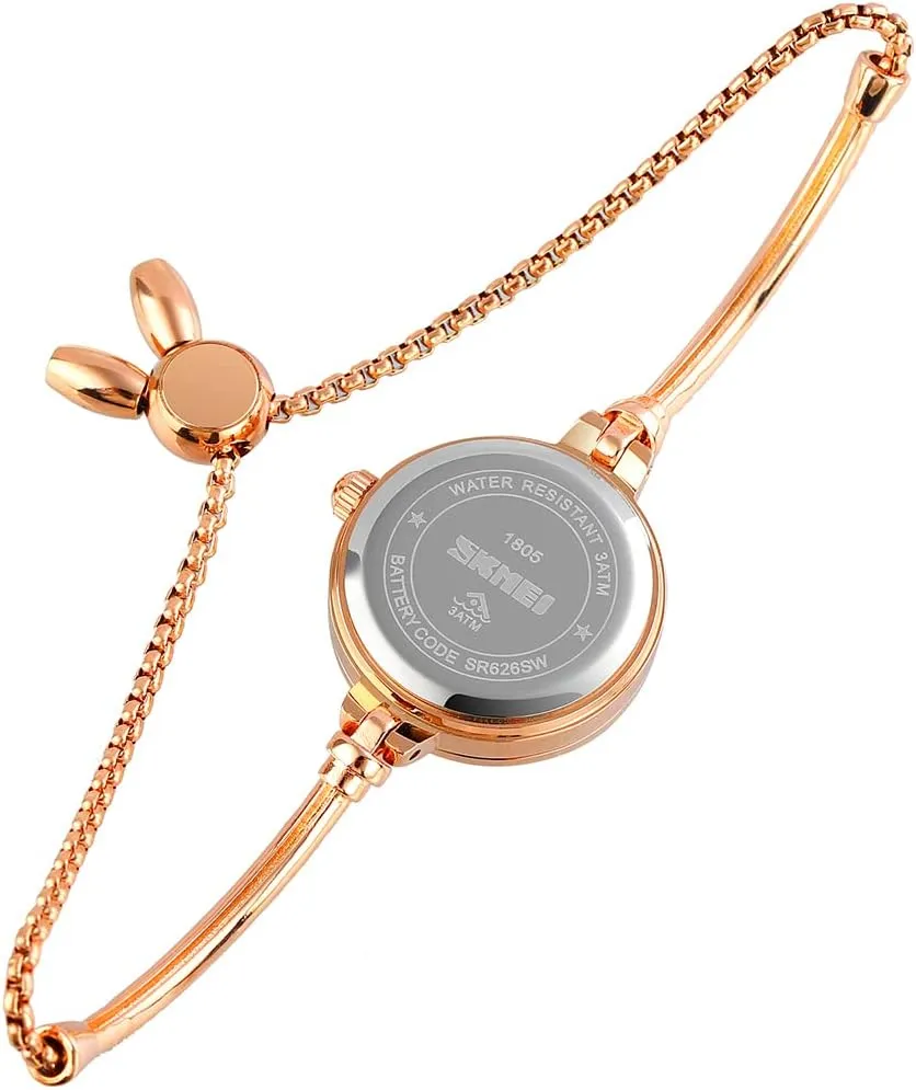 SKMEI Women Watches Bracelet Diamond Ladies Female Small Rose Gold Fashion Luxury Thin Waterproof Analog Quartz Casual Girls Wife Gifts Silver Wrist Watch