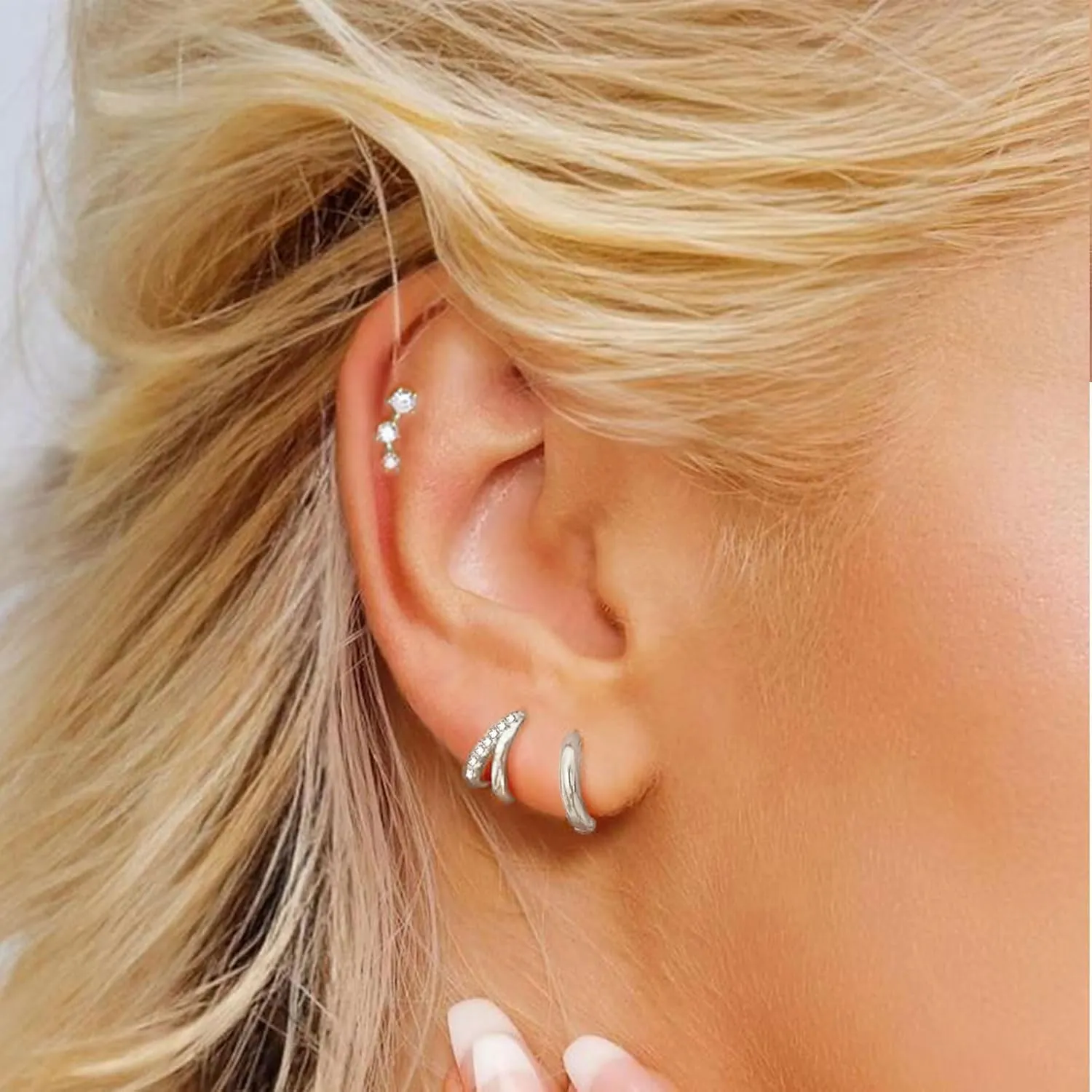 Small Gold Hoop Earrings for Women Dainty Gold Earrings, 14K Gold Plated Hypoallergenic Stud Earrings Set Cartilage Earrings for Multiple Piercing for Women