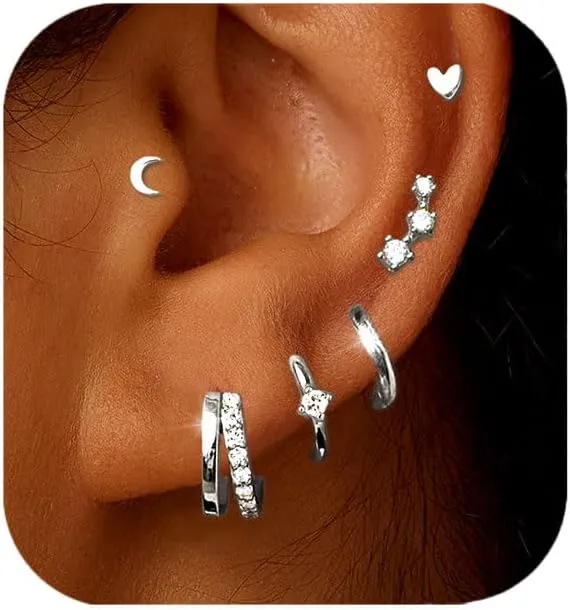 Small Gold Hoop Earrings for Women Dainty Gold Earrings, 14K Gold Plated Hypoallergenic Stud Earrings Set Cartilage Earrings for Multiple Piercing for Women