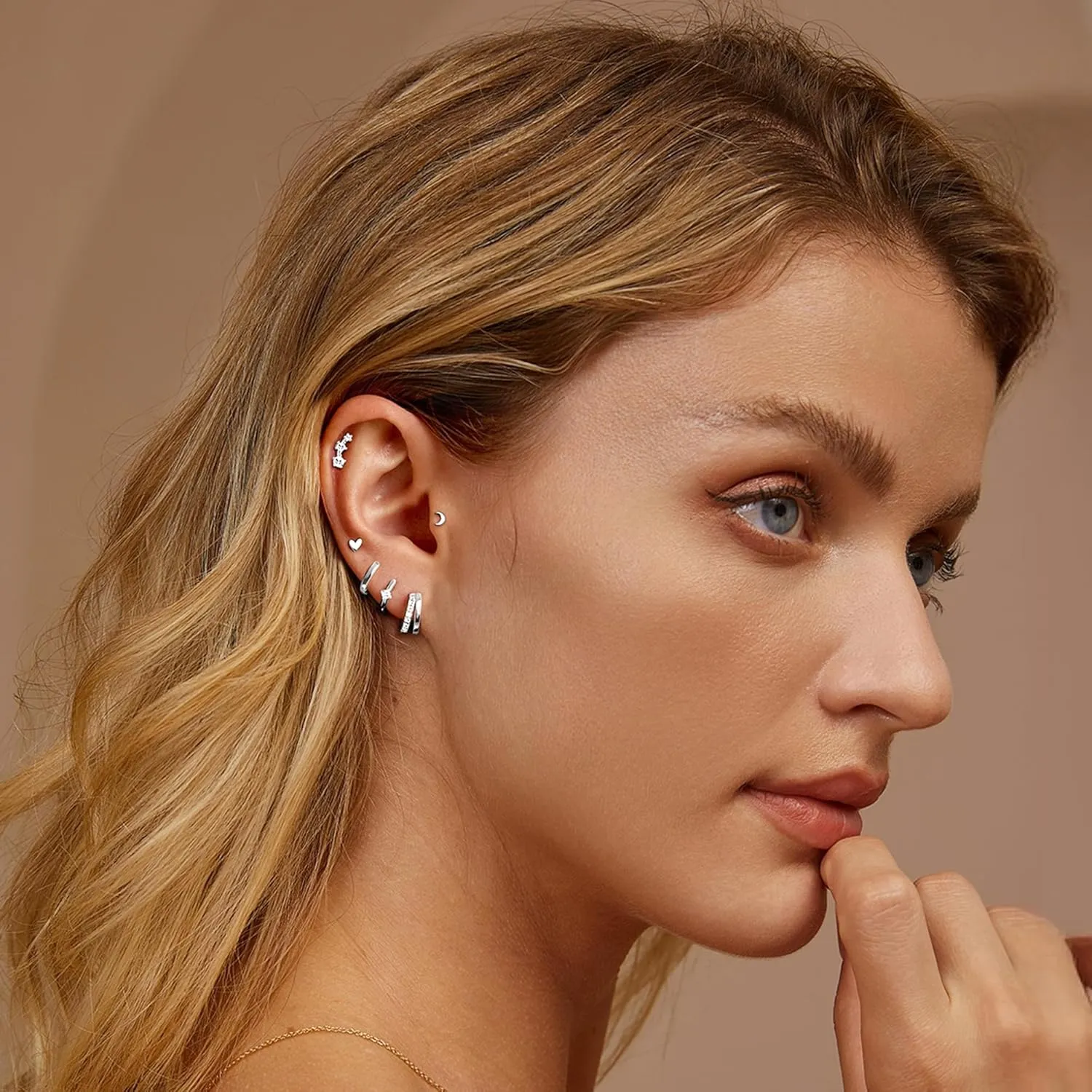 Small Gold Hoop Earrings for Women Dainty Gold Earrings, 14K Gold Plated Hypoallergenic Stud Earrings Set Cartilage Earrings for Multiple Piercing for Women